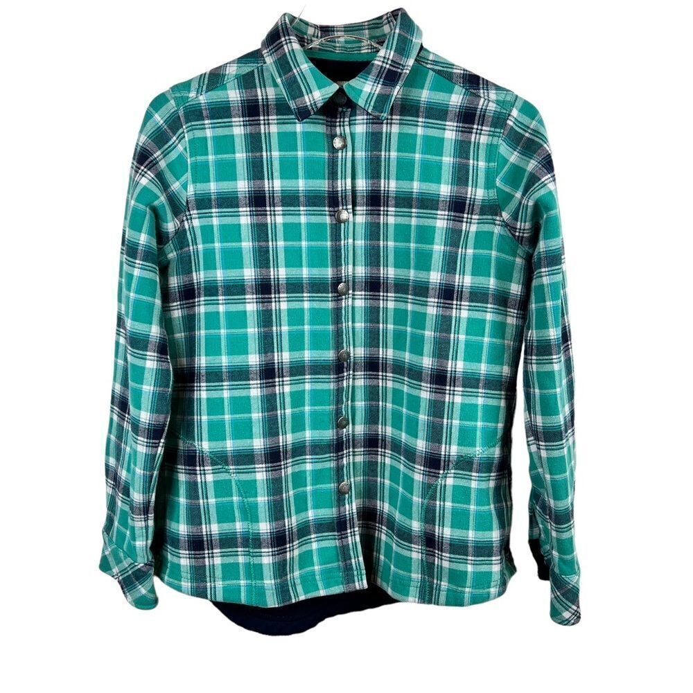 ORVIS Fleece Jacket Snap Buttons in Green and Blue Women's Size Small